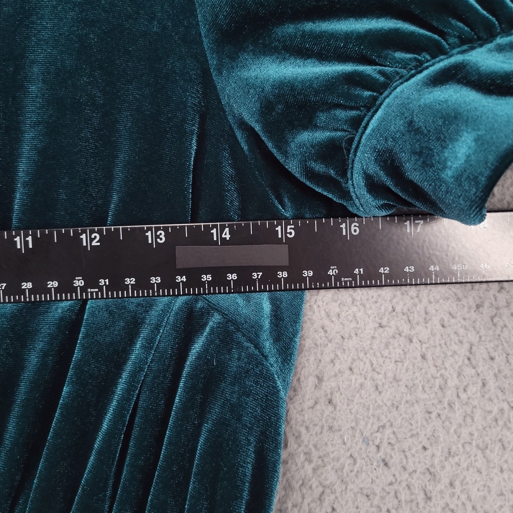 YUMI KIM Dress Size MEDIUM Tamra Midi Jewel Emerald Velvet Puff Sleeve - Picture 11 of 16